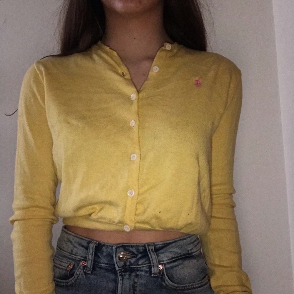 yellow polo cardigan